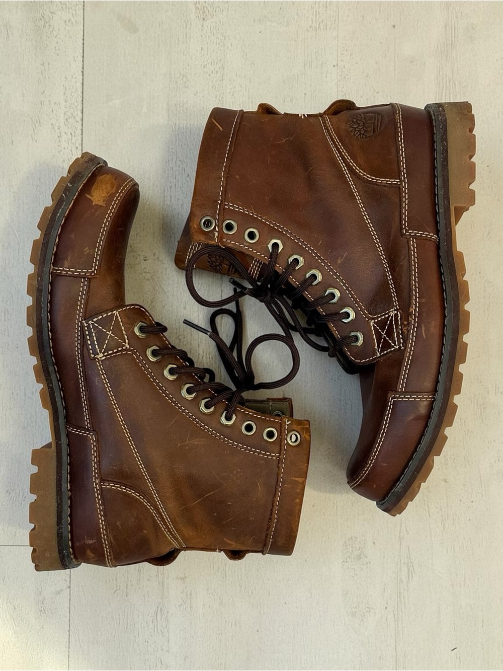 Timberland Men's Brown Lace-Up Leather Hiking Boots Size 9.5